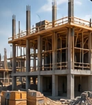Building frame at a construction site